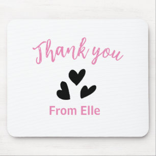 Pink black heart thank you from add name business mouse mat