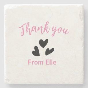 Pink black heart thank you from add name business stone coaster