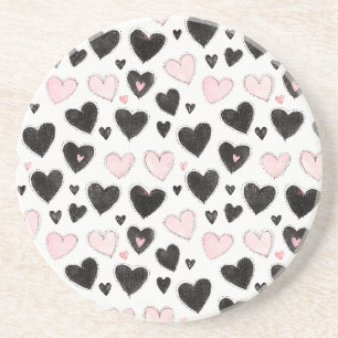 Pink Black Hearts Birthday Coaster