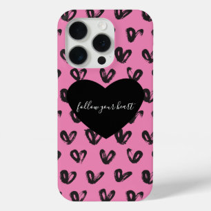 Pink Black Hearts iPhone 15 Pro Case