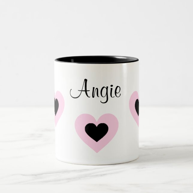 PInk & Black Hearts Customised Valentine Name Mug (Center)