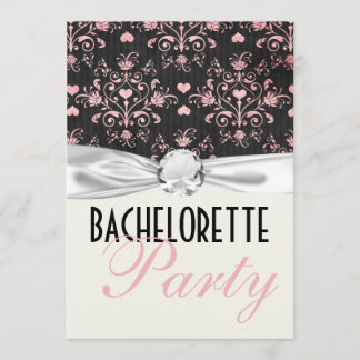 pink black hearts damask bachelorette party invitation