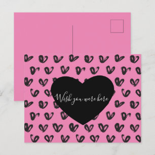 Pink Black Hearts Postcard