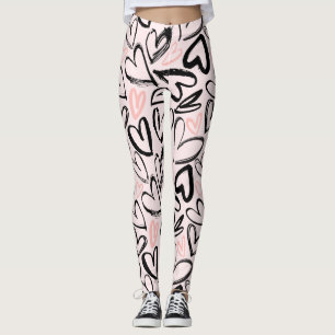 Pink black hearts sketch graffiti leggings