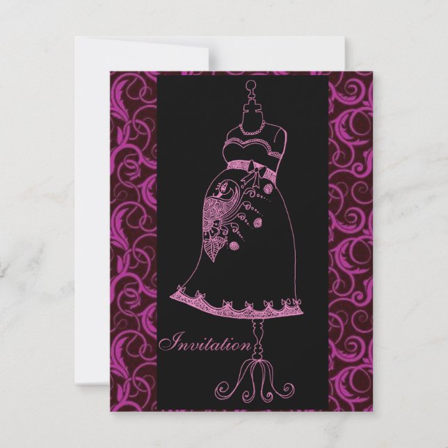 Pink Black henna baby belly shower  Invitation (Front)