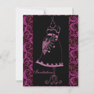 Pink Black henna baby belly shower  Invitation