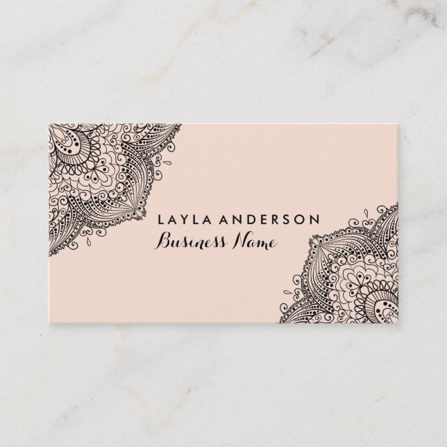 Pink & Black Henna Design Business Cards (Front)