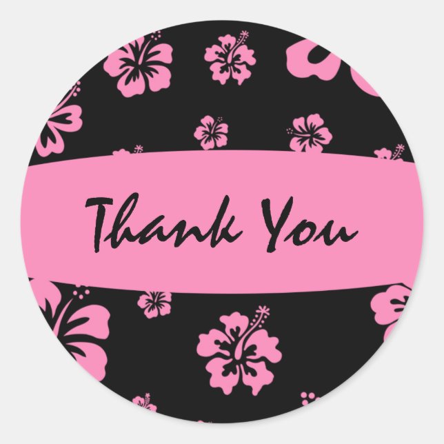 Pink & Black Hibiscus Flower Floral Sticker (Front)