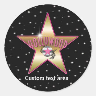 Pink Black Hollywood Gold Star Party Sticker