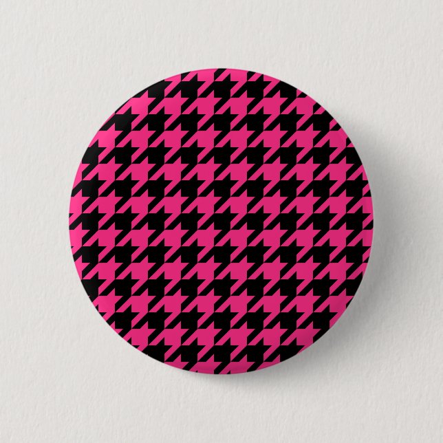 Pink Black Houndstooth Check 6 Cm Round Badge (Front)