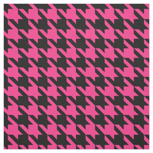 Pink Black Houndstooth Check Fabric (Swatch)