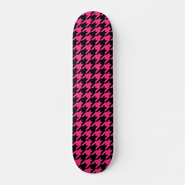 Pink Black Houndstooth Check Skateboard (Front)