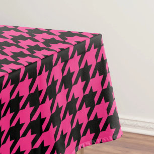 Pink Black Houndstooth Check Tablecloth