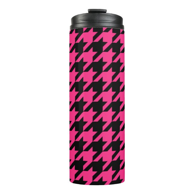 Pink Black Houndstooth Check Thermal Tumbler (Front)