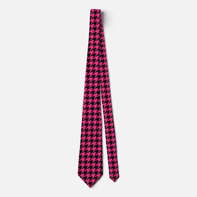 Pink Black Houndstooth Check Tie (Front)