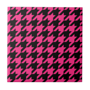 Pink Black Houndstooth Check Tile