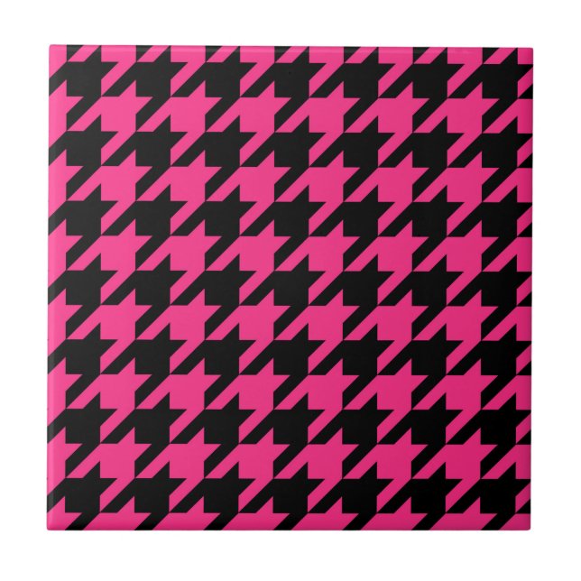Pink Black Houndstooth Check Tile (Front)