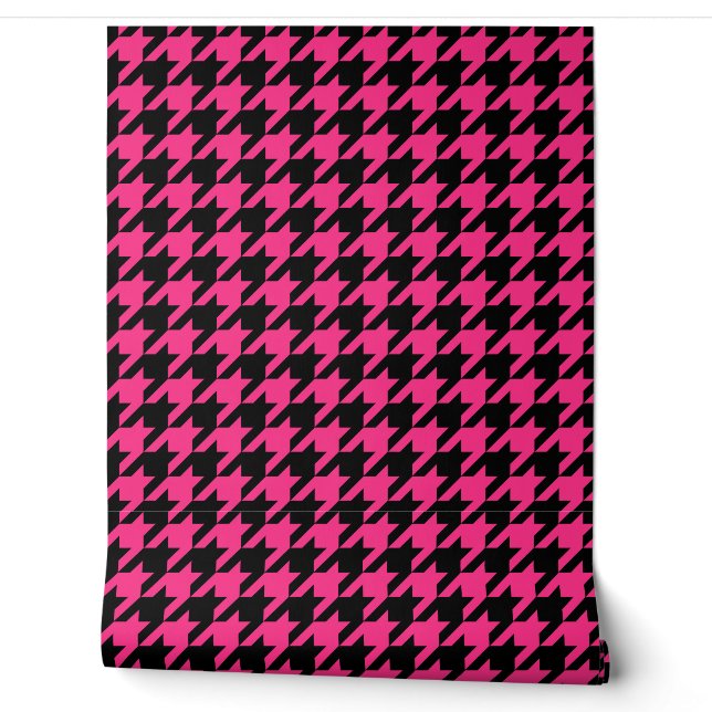 Pink Black Houndstooth Check Wallpaper (Unrolling)