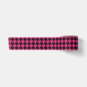 Pink Black Houndstooth Plaid Satin Ribbon
