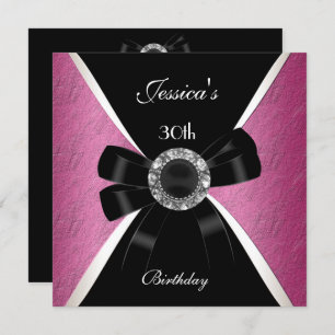 Pink Black  Invitation White 30th Birthday 2