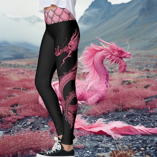 Pink Black Iridescent Scales Chinese Dragon Leggings (Creator Uploaded)