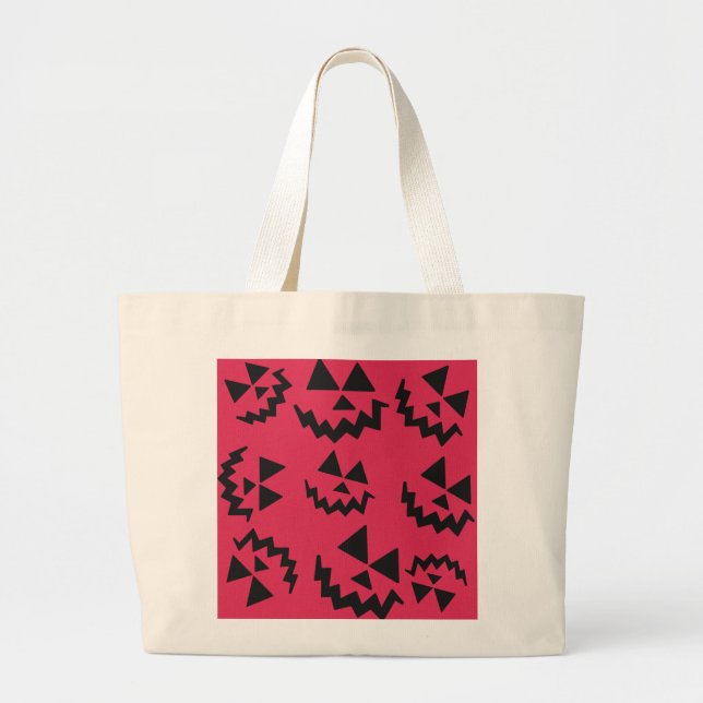 Pink & black Jack o’ lantern faces Large Tote Bag (Front)