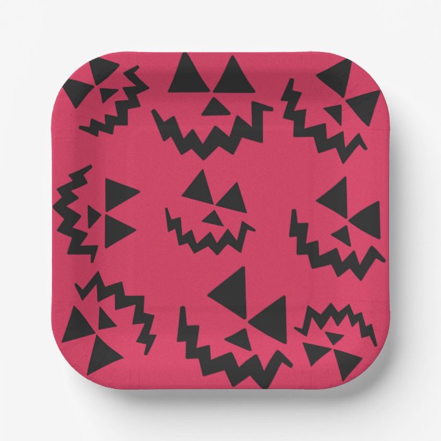 Pink & black Jack o’ lantern faces Paper Plate (Front)