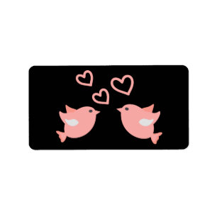 Pink & Black Just Married Lovebirds Wedding Label