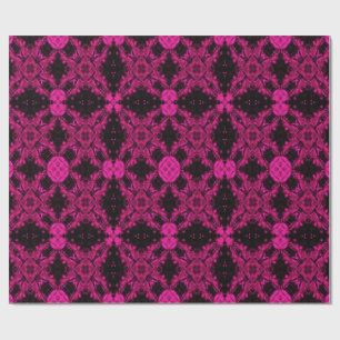 Pink & Black Kaleidoscope Fractal Pattern Wrapping Paper