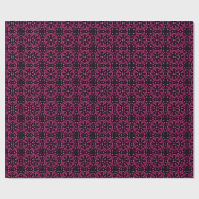 Pink & Black Kaleidoscope Fractal Pattern Wrapping Paper (Flat)