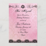 Pink & Black Lace Bat Mitzvah Birthday Invite<br><div class="desc">This Elegant customisable Bat Mitzvah Birthday Invitation features a black lace pattern on a light pink damask background. Customise it by adding your details in the font of your choice!</div>