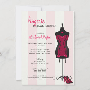Pink & Black Lace Corset Lingerie Bridal Shower Invitation