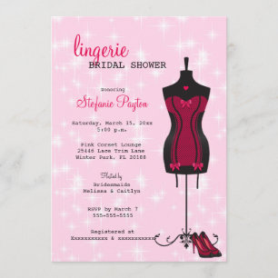 Pink & Black Lace Corset Lingerie Bridal Shower Invitation