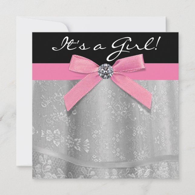 Pink Black Lace Girly Baby Girl Shower Invitation (Front)