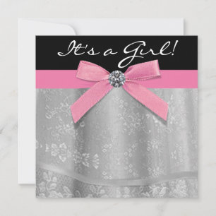Pink Black Lace Girly Baby Girl Shower Invitation