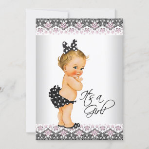 Pink Black Lace Pink Black Baby Girl Shower Invitation