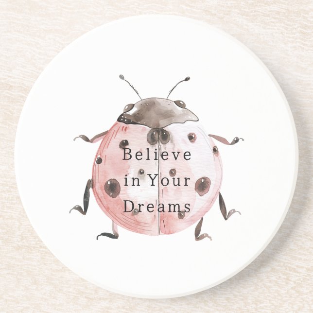 Pink Black Ladybug Coaster (Front)