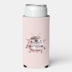 Pink Black Ladybug Seltzer Can Cooler