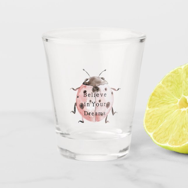 Pink Black Ladybug Shot Glass (Front)