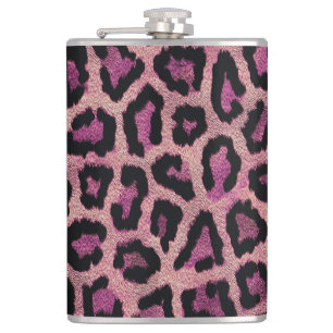 Pink Black Leopard Animal Print Hip Flask