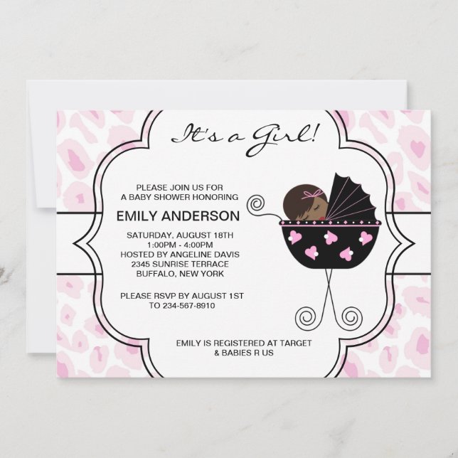 Pink Black Leopard  Baby Girl Shower Invitation (Front)