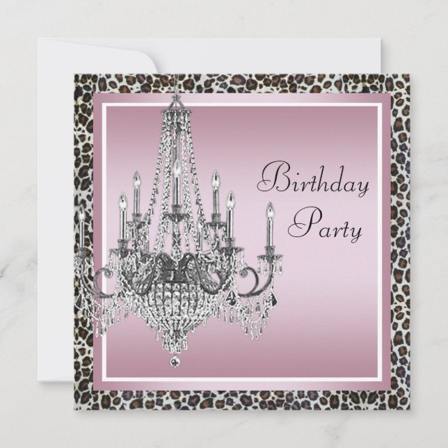 Pink Black Leopard Chandelier Birthday Party Invitation (Front)