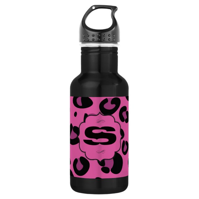 Pink Black Leopard Cheetah 32. oz. 532 Ml Water Bottle (Front)