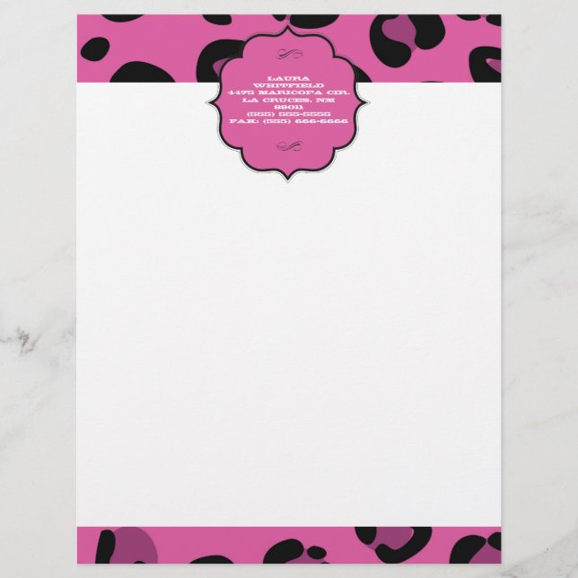 Pink Black Leopard Cheetah Letterhead Stationery (Front)