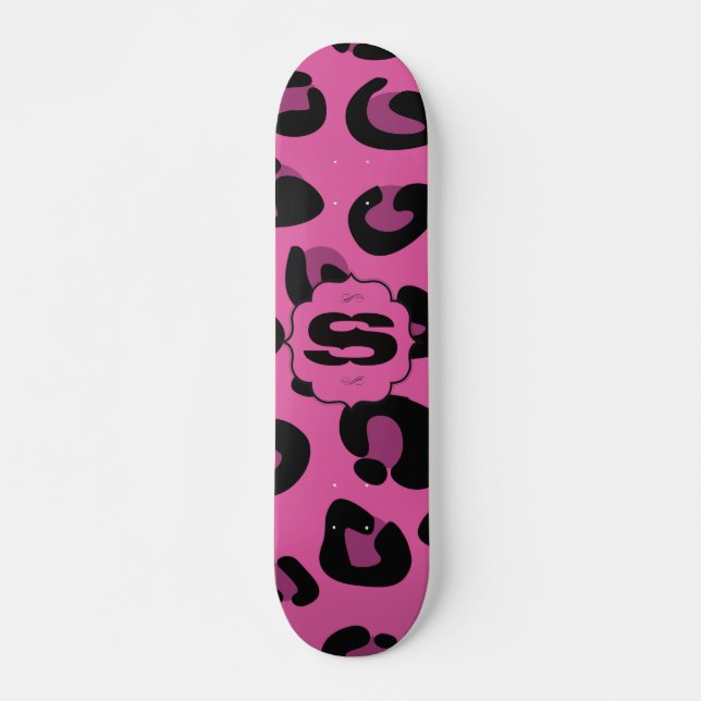 Pink Black Leopard Cheetah Mini Skateboard (Front)