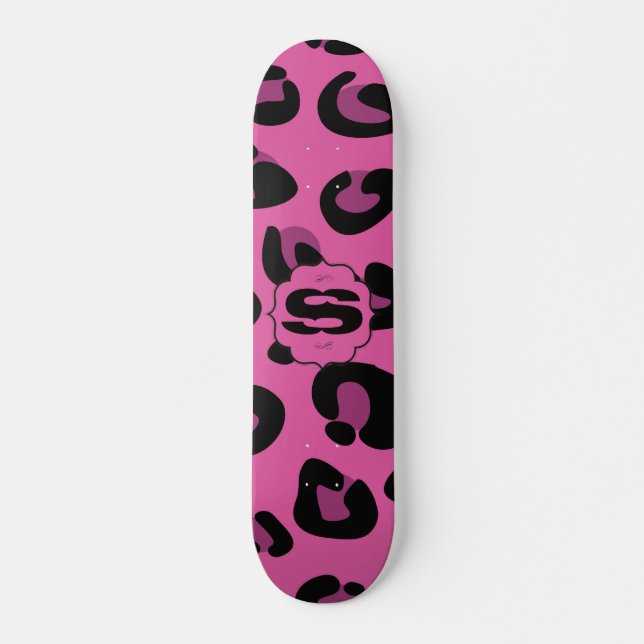 Pink Black Leopard Cheetah Old School Skateboard (Front)