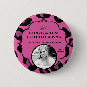 Pink Black Leopard Cheetah Print Photo Button