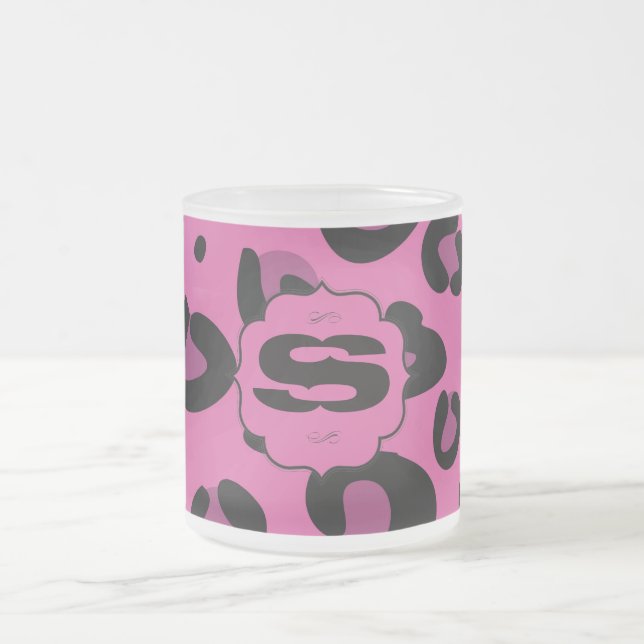 Pink Black Leopard Frosted Glass Coffee Mug Cup (Center)