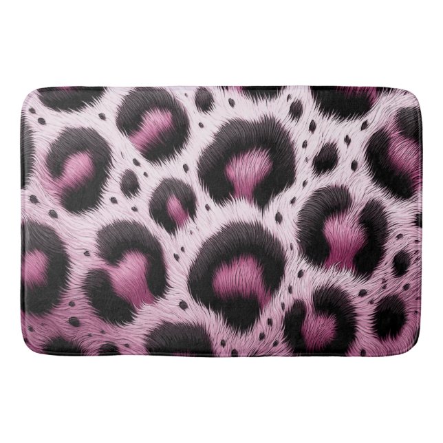 Pink & Black Leopard Fur Animal Print Spots  Bath Mat (Front)
