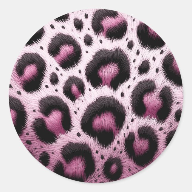 Pink & Black Leopard Fur Animal Print Spots  Classic Round Sticker (Front)